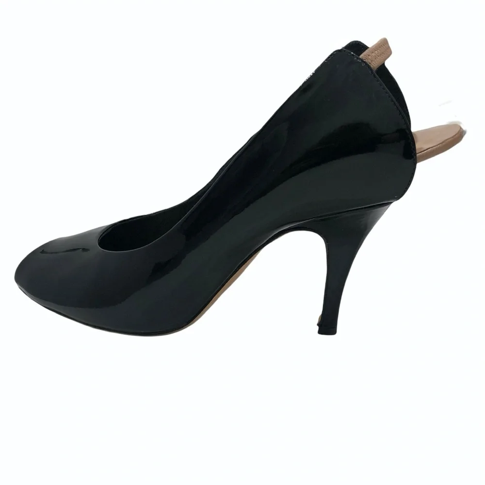 MARC JACOBS BLACK PATENT LEATHER PEEP TOE OPEN BEIGE HEEL STILETTOS HEELS